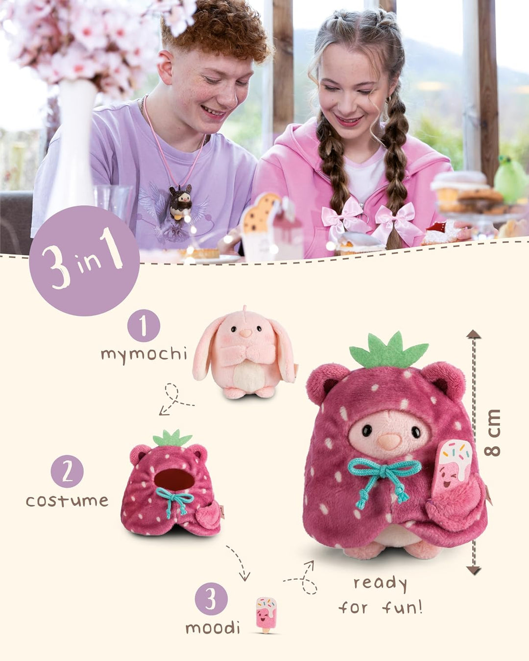 NICI Kuscheltier Hase Pibu 8cm mit Softeis &amp; Erdbeerkostüm in Geschenkbox - rosa - Stofftier aus wei