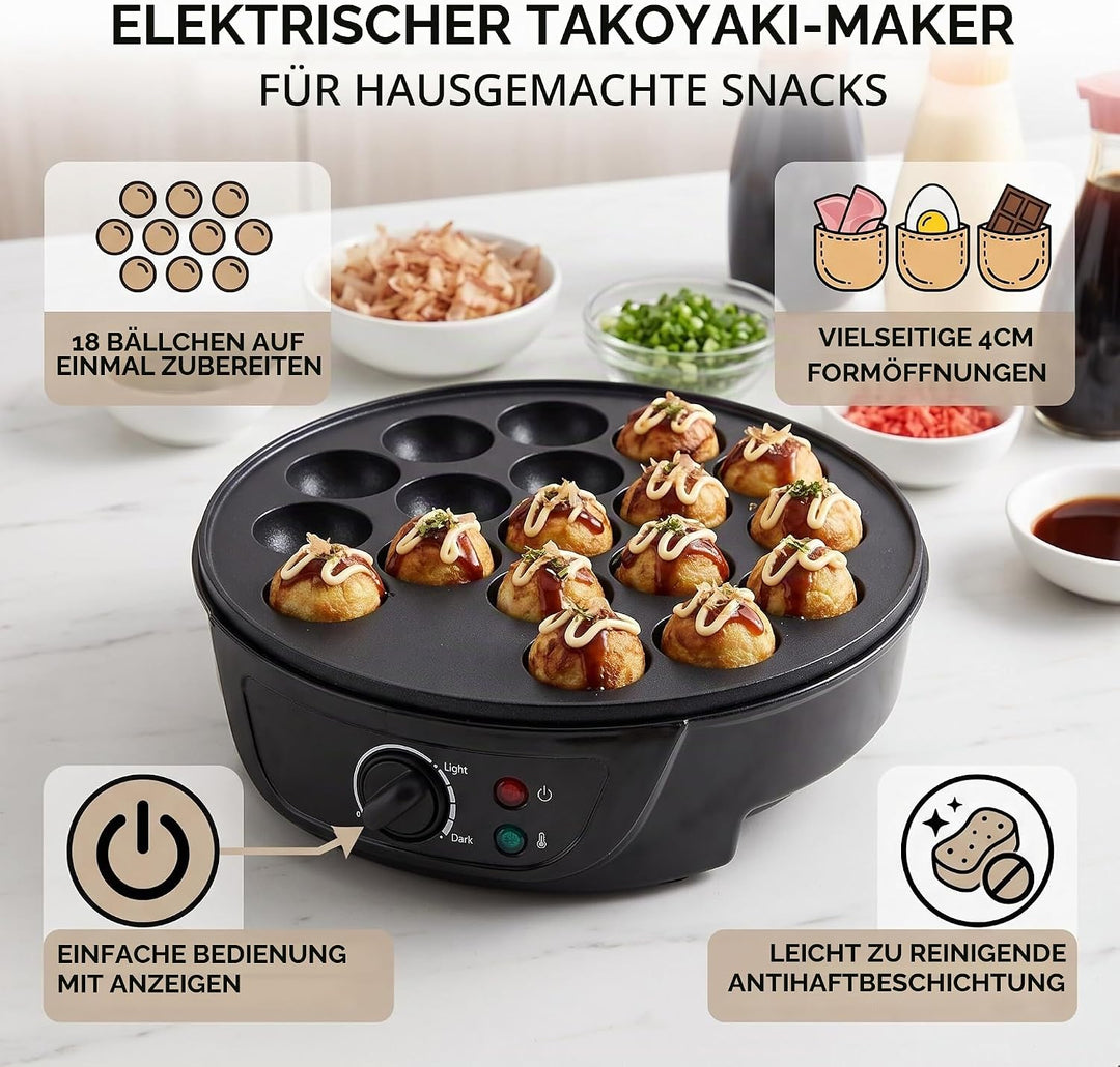 Elektrische Takoyaki-Maschine 18 Löcher Non-Stick Küchen Elektrische Maschine für die Herstellung Ja