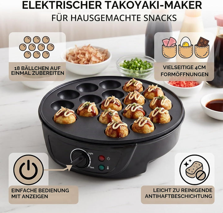 Elektrische Takoyaki-Maschine 18 Löcher Non-Stick Küchen Elektrische Maschine für die Herstellung Ja