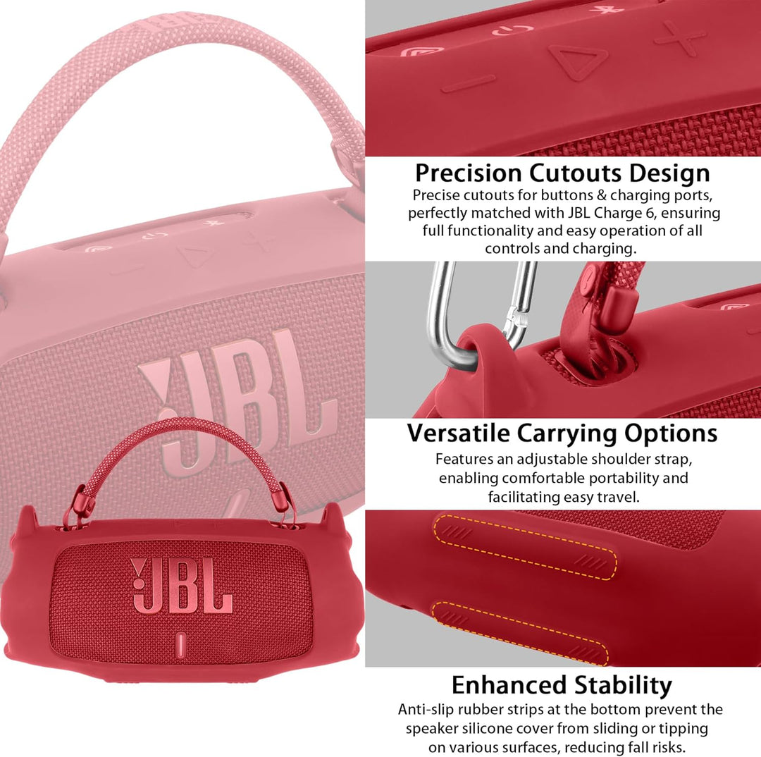 Khanka für JBL Charge 6 Silikon-Schutzhülle mit abnehmbarem Schultergurt & Utility-Haken, Flexible w