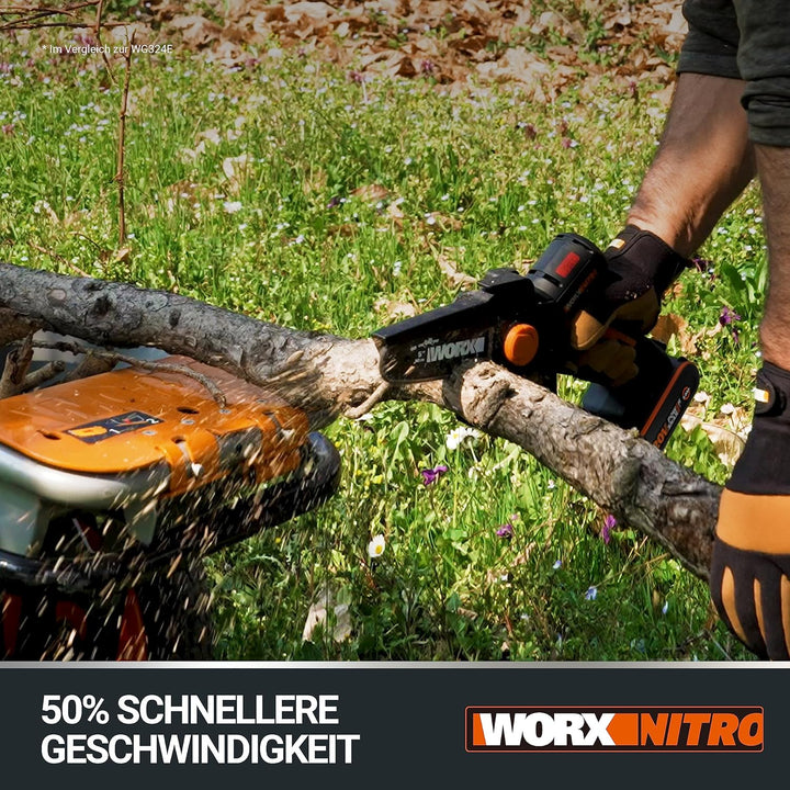 WORX WG325E NITRO Profi Mini Akku-Kettensäge 20V - Einhand Ast-Säge - starker Brushless Motor - 12cm