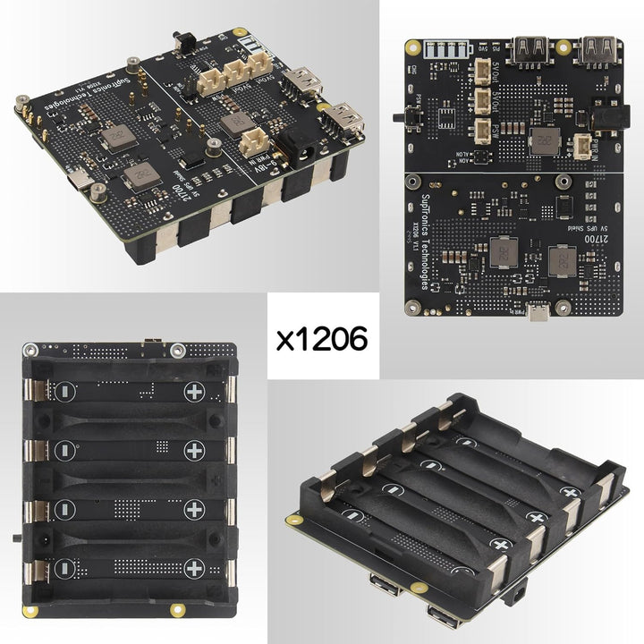 Geekworm X1206 4-Cell 5V UPS Shiled for Raspberry Pi 5, Max 5.1V 6A Output|Auto Power On|Safe Shutdo