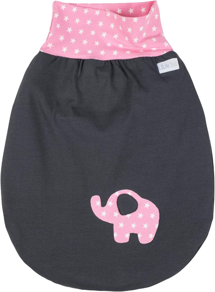 Lilakind Schlafsack Strampelsack Pucksack hochwertige Handarbeit Frühling/Sommer Grau Rosa Sterne El