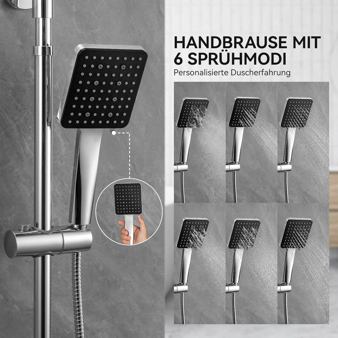 Auralum Thermostat Regendusche Komplettset Chrom Edelstahl mit 30cm Überkopfbrause, Höhenverstellbar