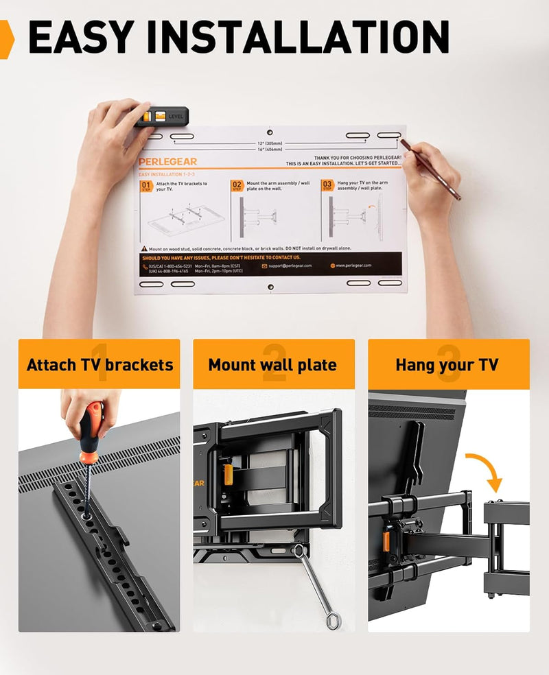 Perlegear TV Wandhalterung für 37-84 Zoll TV bis 50kg, Fernseher Schwenkbar Werkzeugfreier Neigbar,