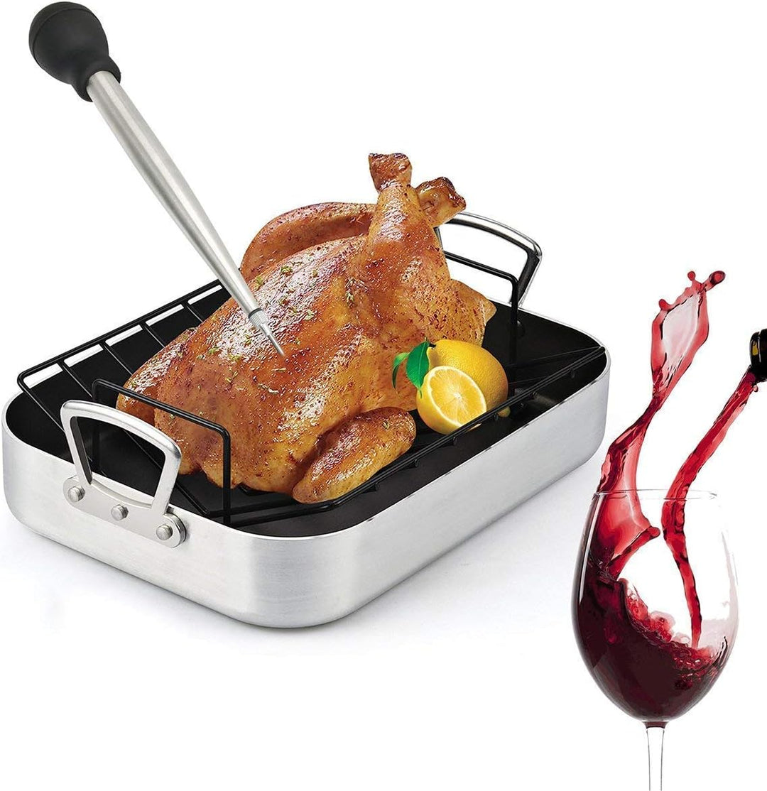 Home Servz 304 Edelstahl Bratenspritzen,Injektor-Nadel Und Reinigungsbürste, schwarze Gummikugel