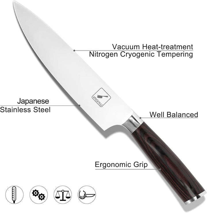 Kochmesser-imarku 20cm Profi Küchenmesser Chef Messer Allzweckmesser aus Carbon-Edelstahl, Ultrascha