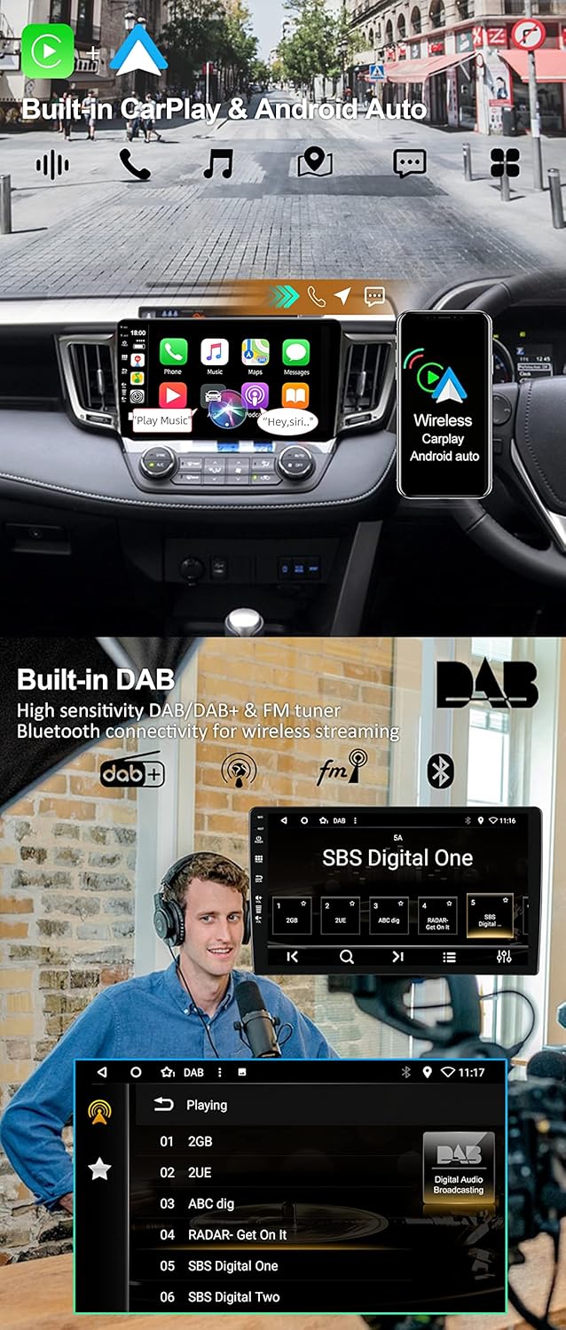 [Eingebaut DAB]- Android 15 IPS Autoradio für Toyota RAV4 (2013-2018) - Kabellos Carplay/Android Aut