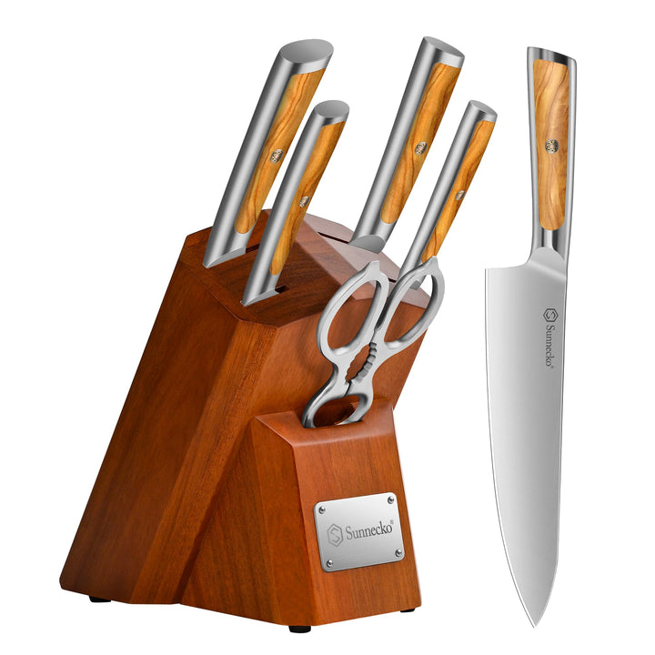 Sunnecko 6-tlg Messerset mit Messerblock –Kochmesser Set für Küche, Küchenmesser Set mit ergonomisch