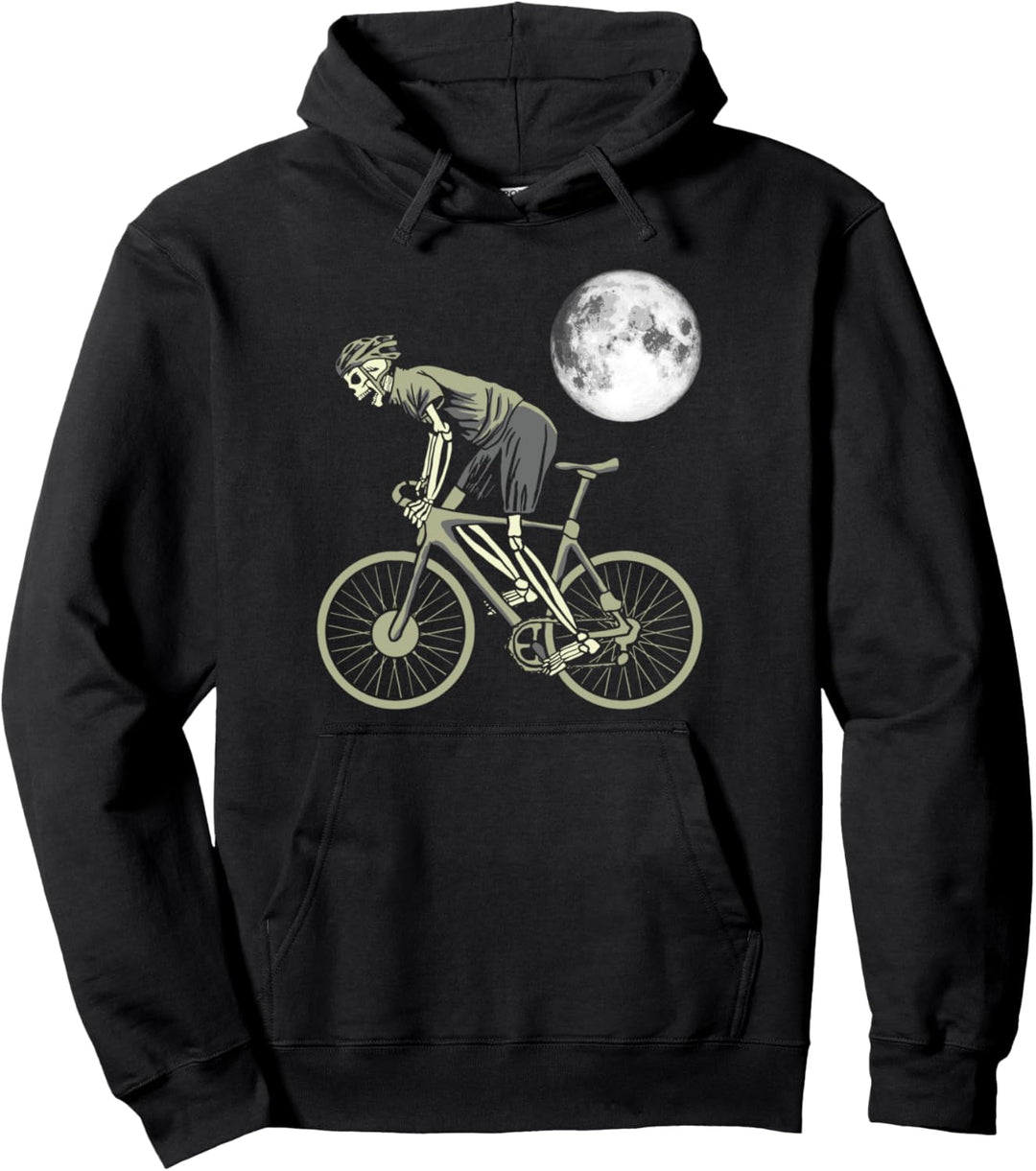 Retro Dead Cyclist Skeleton Rennrad & Full Moon Vintage Pullover Hoodie