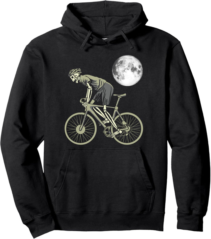 Retro Dead Cyclist Skeleton Rennrad & Full Moon Vintage Pullover Hoodie