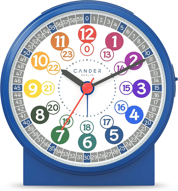 Cander Berlin MNU 1030 J Kinderwanduhr und MNU 1009 J Kinderwecker lautlos blau Lernuhr Wecker Kinde