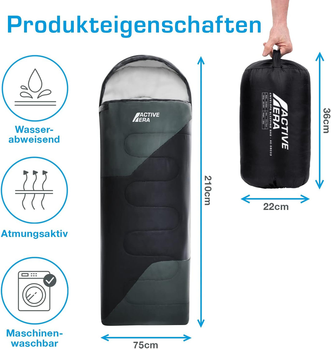 Active Era Premium Mumienschlafsack 250 GSM, Schlafsack Winter & Sommer, 0°C bis 15°C, Indoor und Ou