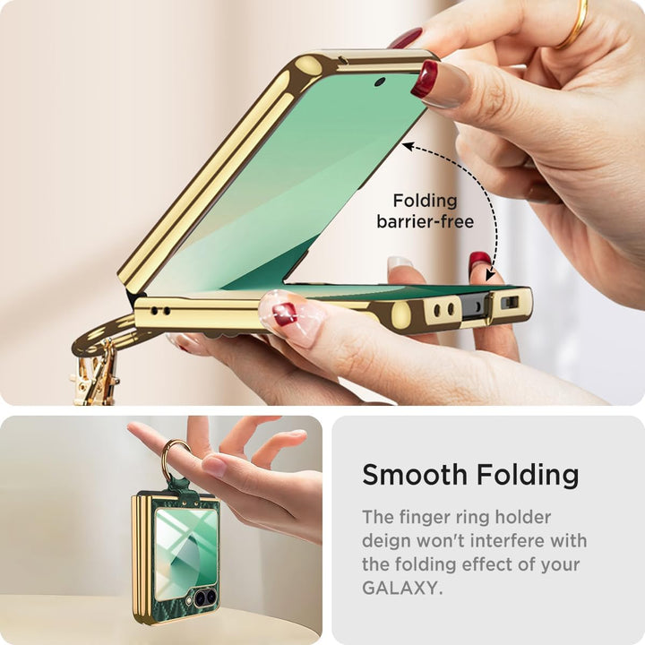 Miimall Lederhülle Kompatibel mit Samsung Galaxy Z Flip 6/Flip7 FE Hülle mit Kameraschutz+Ring Ständ
