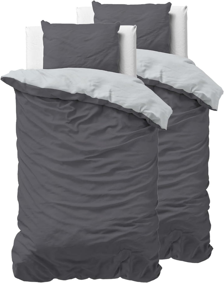 Sleeptime 100% Baumwolle Bettwäsche 155cm x 220cm 4teilig Grau/Anthrazit - weich & bügelfrei Bettbez