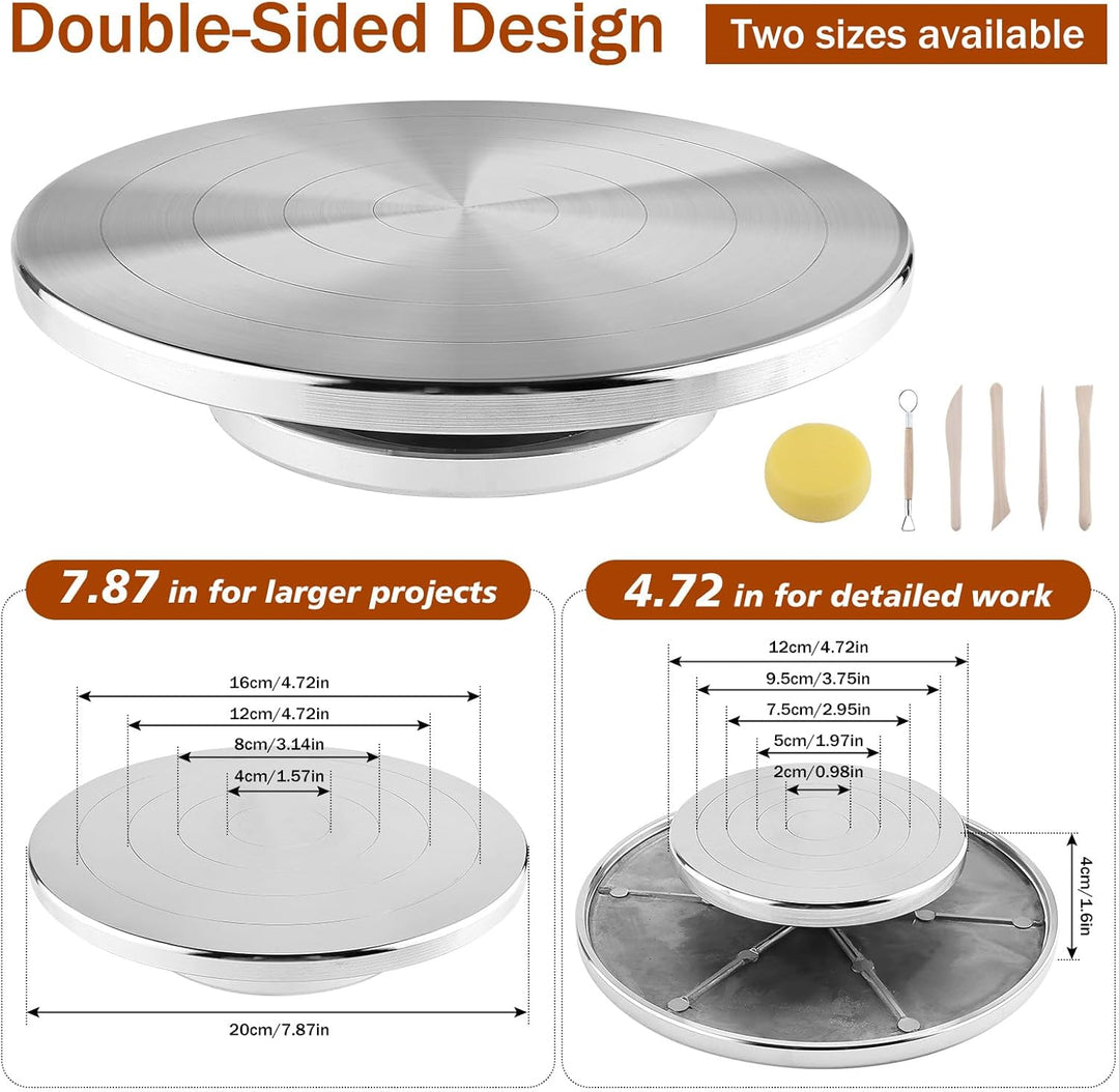 Homtone 20cm Drehbare Töpferscheibe mit Werkzeugset, Doppelseitiges Töpferrad, Aluminiumlegierung Ho