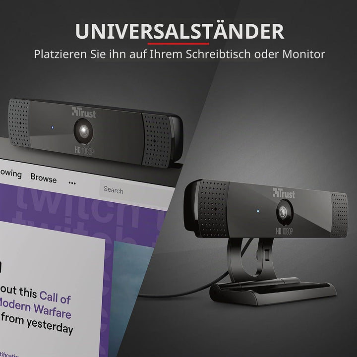 Trust Gaming GXT 1160 Vero Webcam Full HD 1080p 30 FPS Mit Mikrofon Für PC, Videokamera Für Videoanr