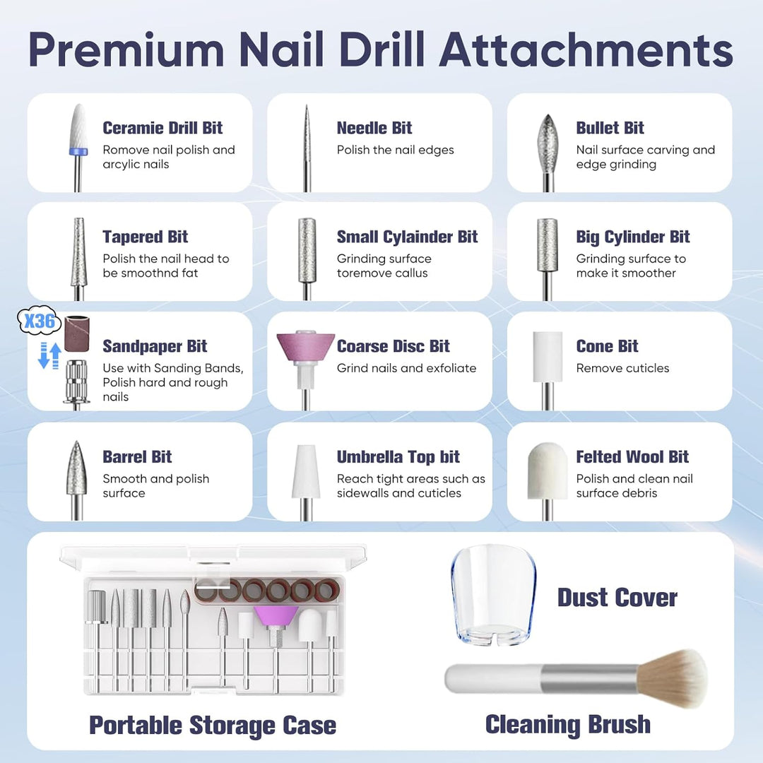 Nagelfräser Kabellos, 35000 U/Min Fräser Nägel, 13 in 1 Elektrische Nagelfeile Professionell Nail Dr