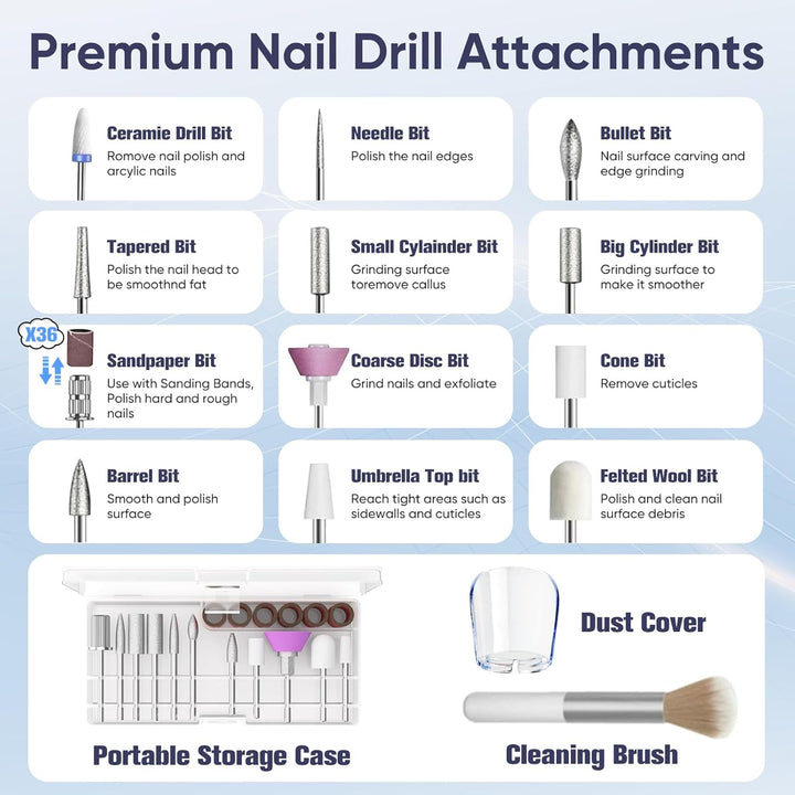 Nagelfräser Kabellos, 35000 U/Min Fräser Nägel, 13 in 1 Elektrische Nagelfeile Professionell Nail Dr
