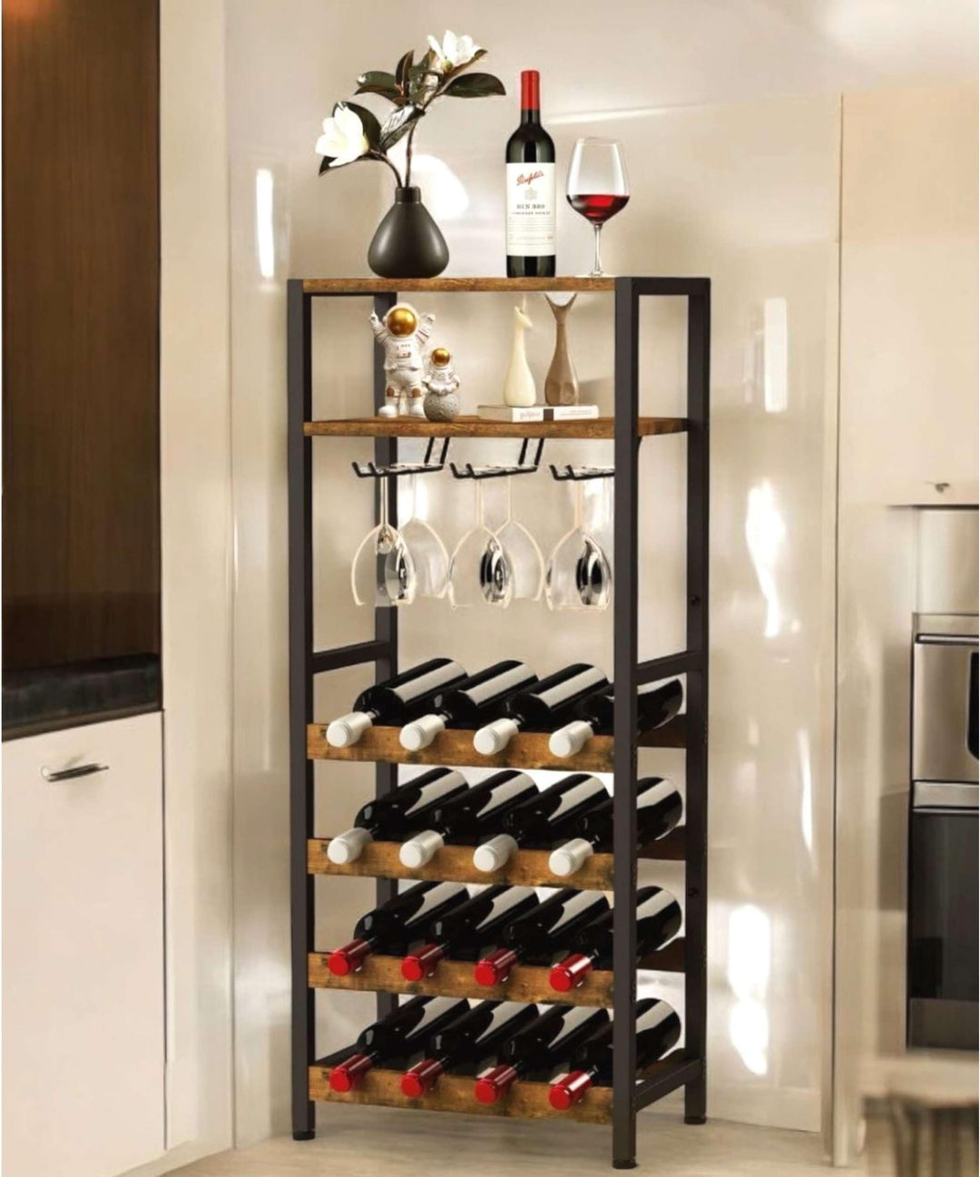 DanDiBo Weinregal Metall Schwarz Stehend mit Glashalter 100 cm 96575 Flaschenregal Flaschenständer F