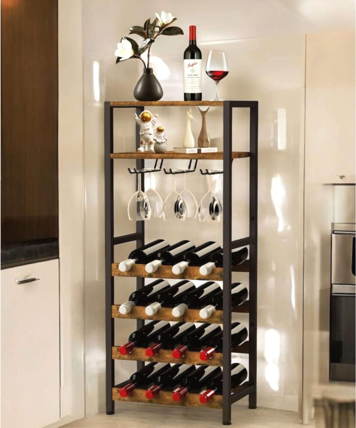 DanDiBo Weinregal Metall Schwarz Stehend mit Glashalter 100 cm 96575 Flaschenregal Flaschenständer F