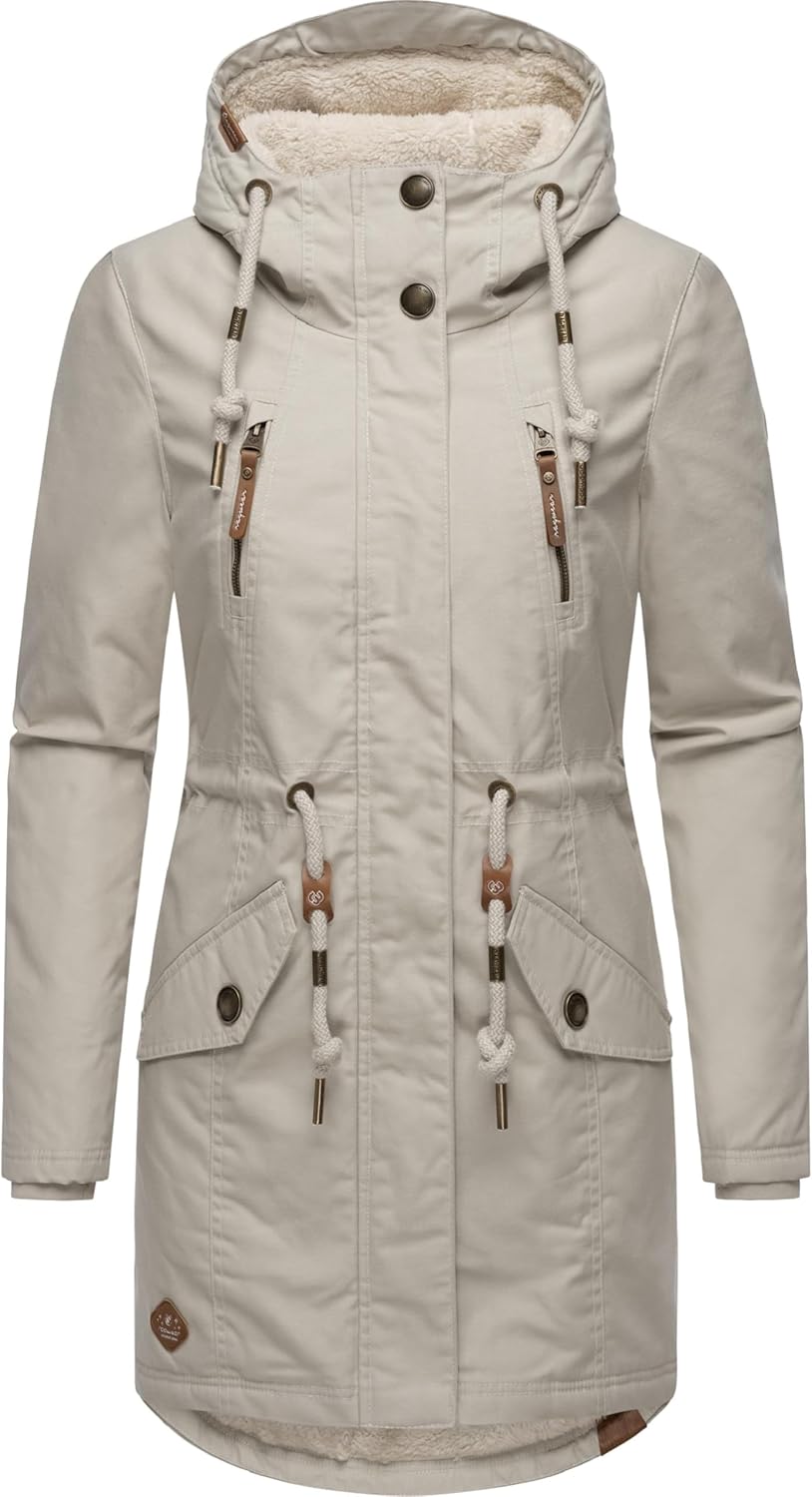 Ragwear Damen Mantel lange warme Winterjacke mit Teddyfell-Kapuze Elsie Intl XS-6XL 3XL Zinc24, 3XL