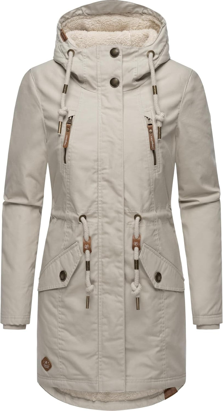 Ragwear Damen Mantel lange warme Winterjacke mit Teddyfell-Kapuze Elsie Intl XS-6XL 3XL Zinc24, 3XL