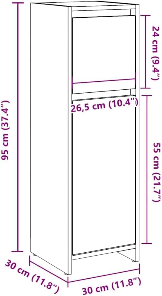 vidaXL Badschrank Altholz-Optik 30x30x95 cm Holzwerkstoff, Badezimmermöbel, Badschrank, Toilettensch
