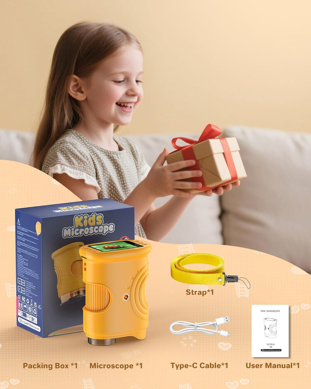 1000X Digital Mikroskop für Kinder Lupe: Handy Taschenmikroskop mit 2.0" IPS Bildschirm & 8 LED Lich