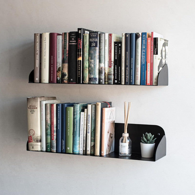 MILUKA Wandregal Schwarz 60 cm | Bücherregal Wand, Bücher Regal Hängend | Floating Bookshelf als Sch