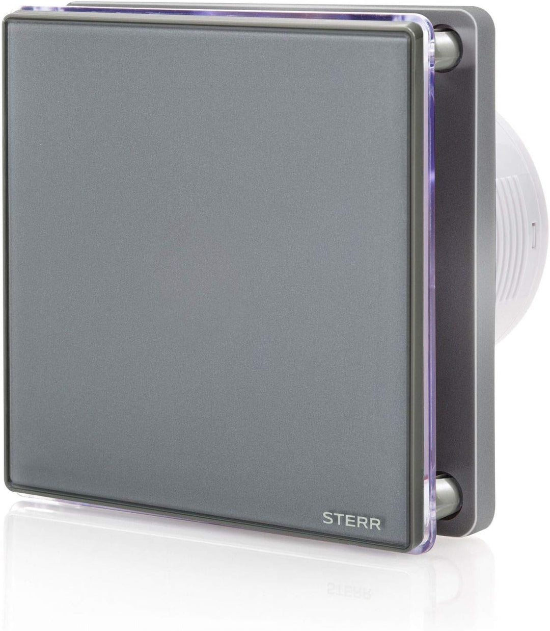 STERR Grauer Badlüfter 100 mm mit LED - Badezimmerventilator - Glasfront - Modernes Aussehen - BFS10