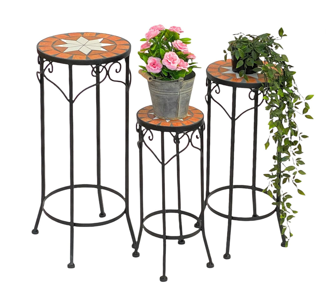 DanDiBo Blumenhocker Mosaik Rund 3er Set 46, 54, 62 cm Blumenständer 12011 Beistelltisch Pflanzenstä