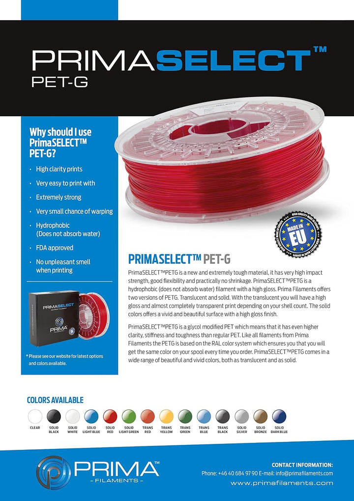 PrimaCreator PrimaSelect 3D Drucker Filament - PETG - 1,75 mm - 750 g - Hellblau Hellblau 1,75 mm -
