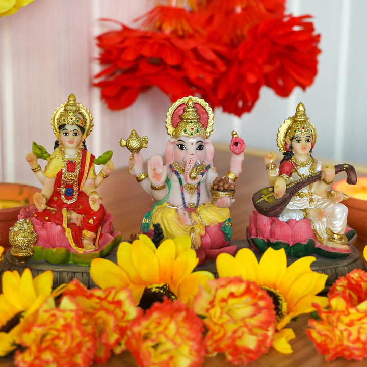 Indien Laxmi Ganesh Saraswati Statue – 9,9 cm H indischer Gott Lakshmi Ganesha Saraswati Idol Figur