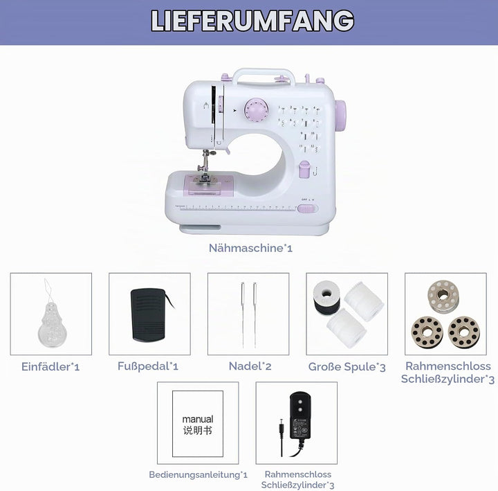 LetCart 505A 12 Stiche Elektrische Nähmaschine Mini Haushalt Doppelfaden-Nähmaschine EU 220V, Für Pr
