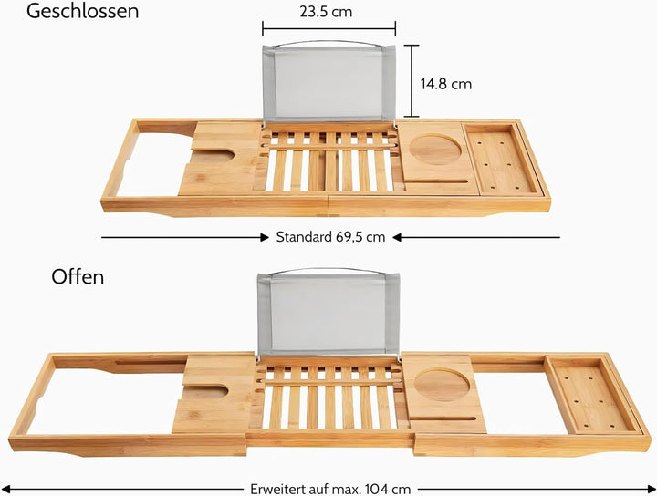 KOLMAN Badewannenablage Badewannenbrett Badewannentablett 70-104 cm Bambus Holzablage ausziehbar Wan