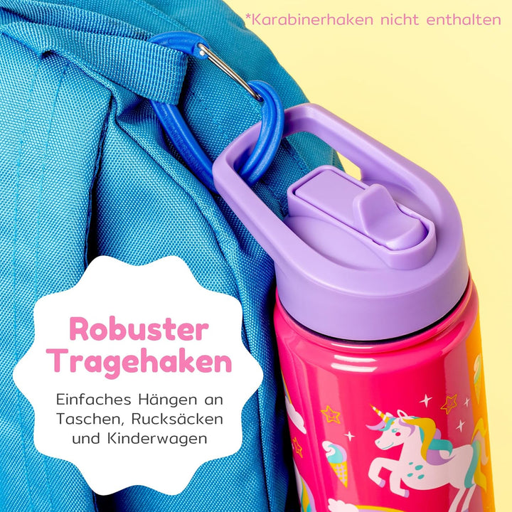 BOZ Kind Trinkflasche Kohlensäuregeeignet - Auslaufsichere Trinkflasche Edelstahl – Schule - Strohal