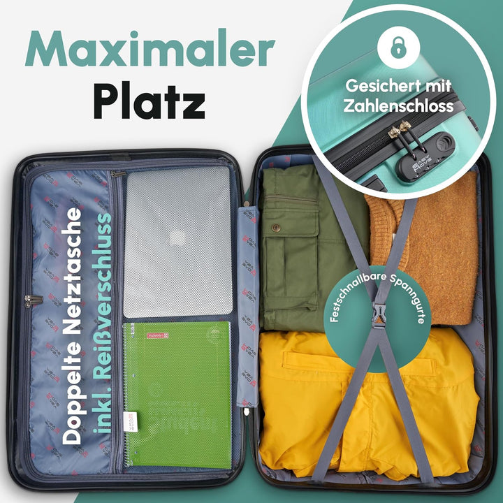 Easy Move Koffer Gross XL 74x50x35cm - Stabiler Hartschalenkoffer Reisekoffer mit 4 Rollen 360° leis
