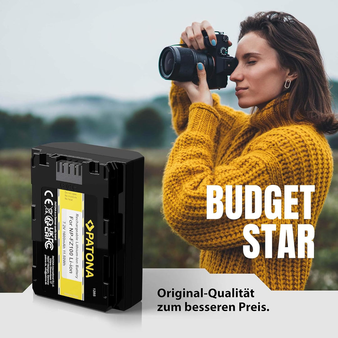 PATONA 2X Akku NP-FZ100 Kompatibel mit Sony BC-QZ1, Alpha 9, Alpha 7RM3, 7M3, A7 R III