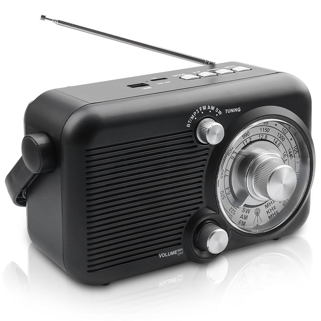Tragbares Radio mit Bluetooth, AM,FM,SW Kofferradio, Strom & Batteriebetrieb, Eingebautem Lautsprech