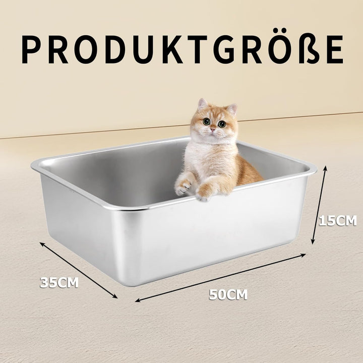HOUSLUX XXL Katzenklo 50 * 35 * 15CM, Katzenklo Gross, Niemals Gerüche, Rostfrei, Antihaft Glatte Ob