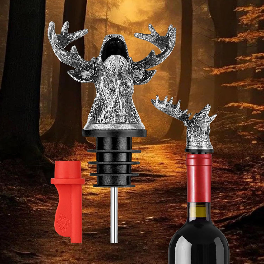 LULLEA Hirschkopf 2-in-1 Weinflaschenverschluss und Ausgiesser, Geschenke für Jäger, Geschenke für M