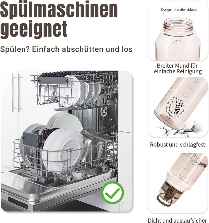 UZSPACE Trinkflasche Sport 1L, Tritan Bpa-Frei Trinkflasche Auslaufsicher mit Einhandbedienung, Kohl