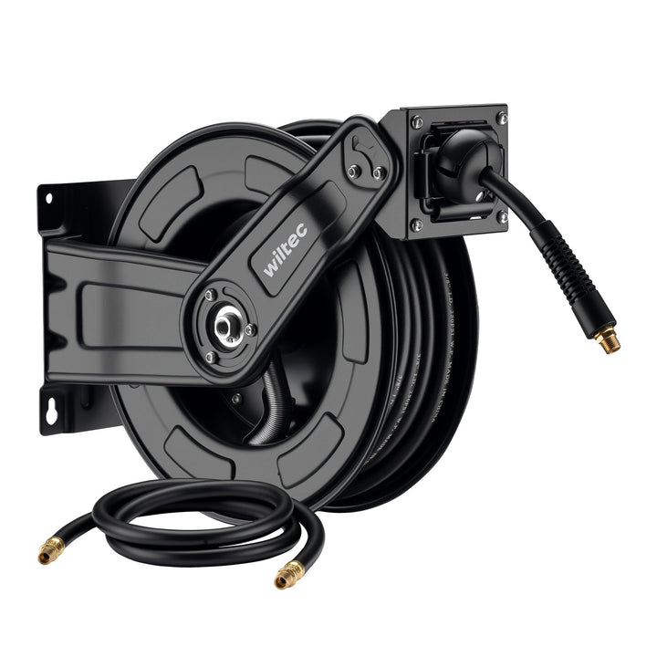 Wiltec Druckluft Schlauchtrommel 15 m, automatische Druckluftschlauchtrommel Stahl, 20 bar Druckluft