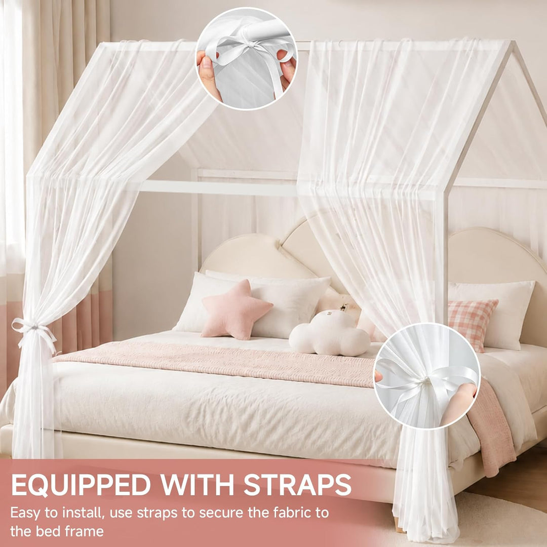 Betthimmel für Hausbett, 2 Stück Kinderzimmer Himmel 350x150cm, Hausbett Himmel aus Baumwoll-Musseli