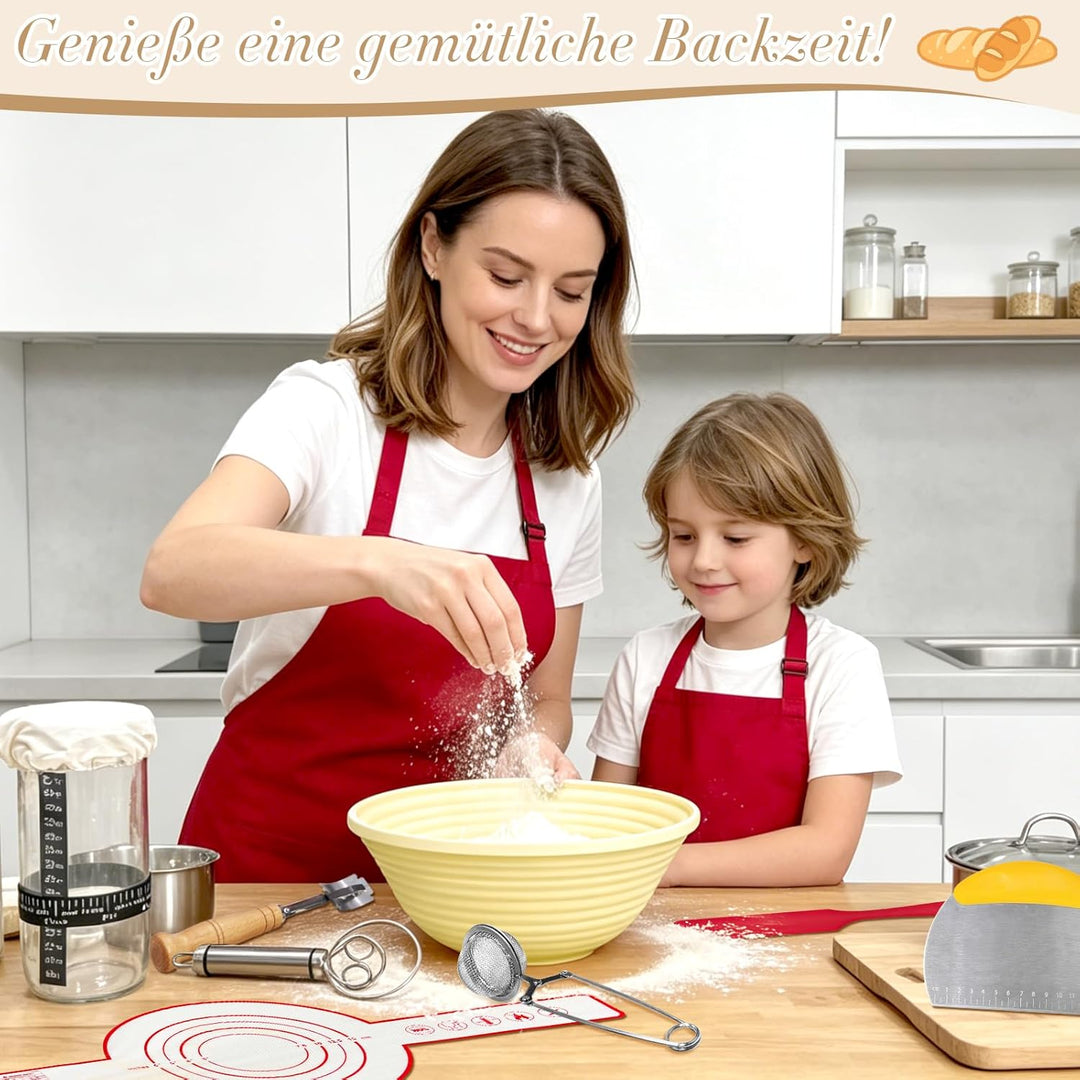 Sauerteig Starter Set, 16-teilig Gärkorb Brot Set, Brot Backen Zubehör, Gärkörbchen Oval und Rund 25