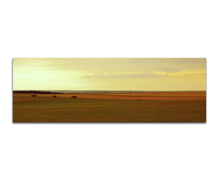 Paul Sinus Art Panoramabild auf Leinwand und Keilrahmen 150x50cm Landschaft Felder Wald Traktor Morg