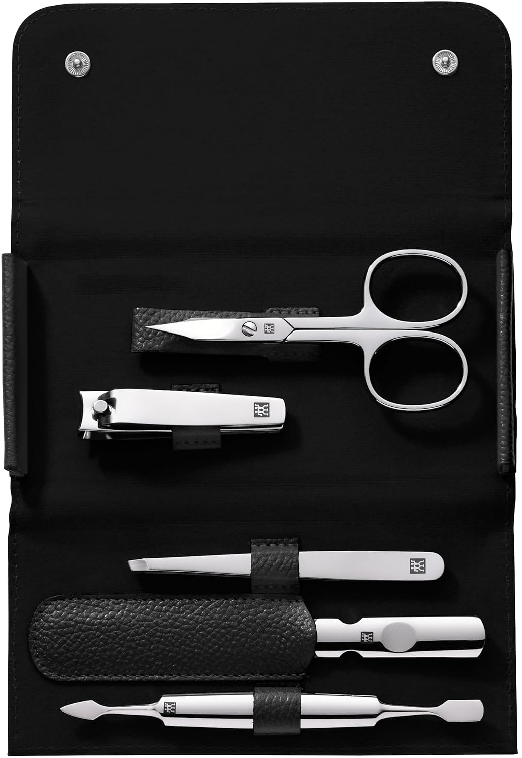 ZWILLING Maniküre Set in Reisegrösse 5-teilig mit Nagelknipser in 100% Lederetui, Schwarz, Schwarz