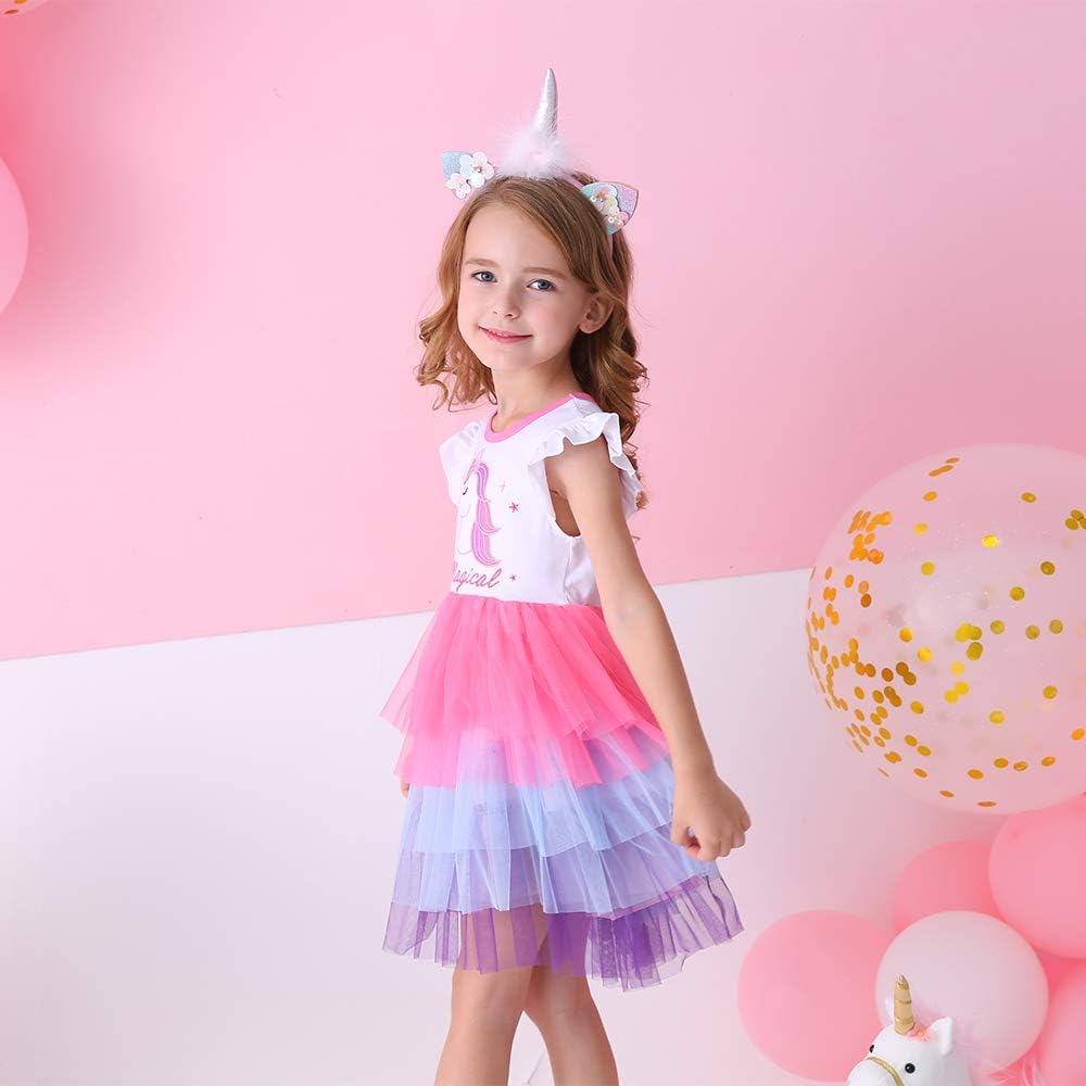 DXTON Mädchen Einhorn Kleider Prinzessin Kleid Party Geburtstag Ferien Baby Kleid Gr. 90-130 Einhorn