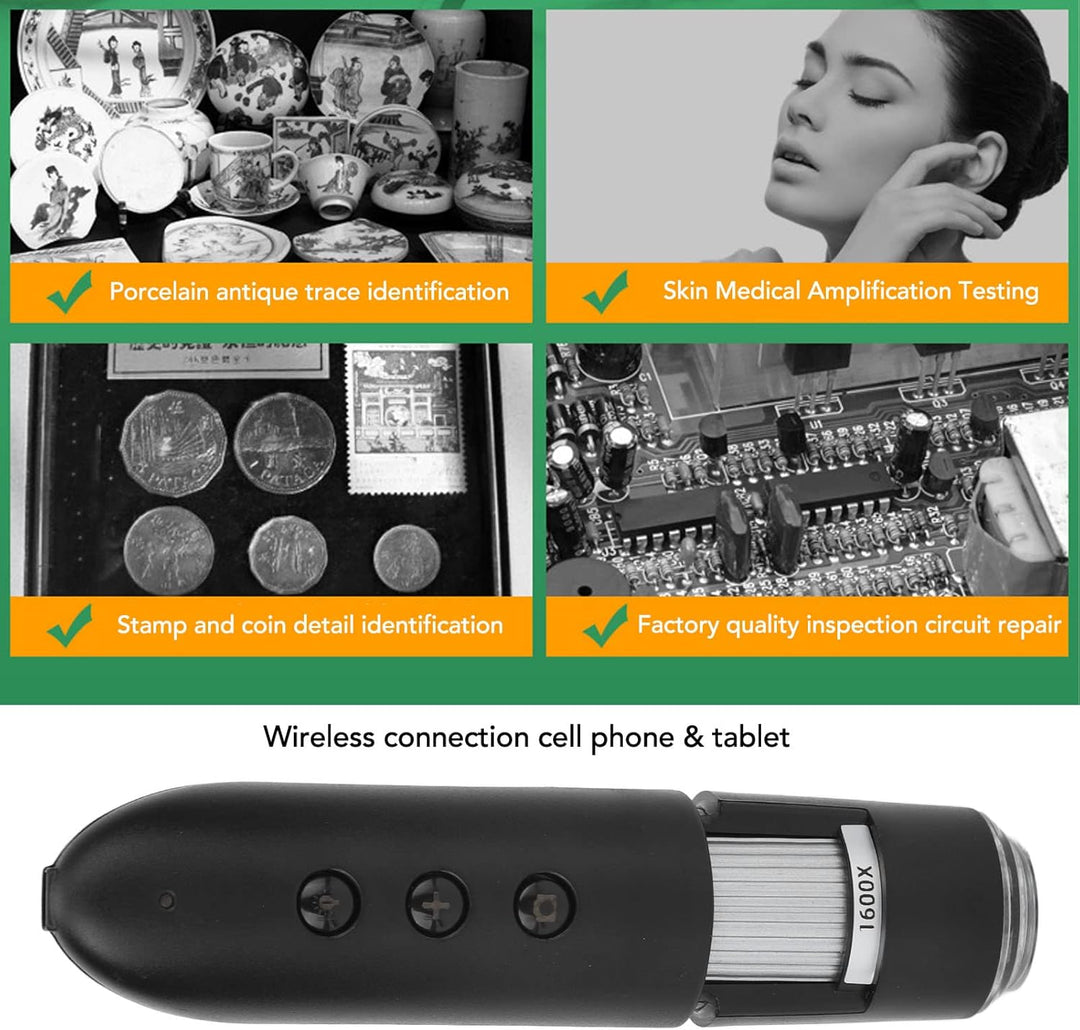 Digitales Mikroskop, Wireless WIFI 1600X Super HD Handheld-Mikroskope Elektronischer Detektor für Ko